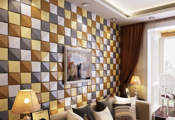 Desain dinding dengan pola keramik mosaik